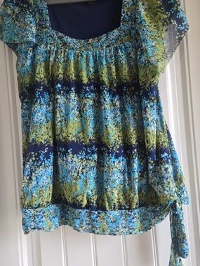 Apt. 9 Teal, Navy & Lime Floral Short-Sleeve Blouse